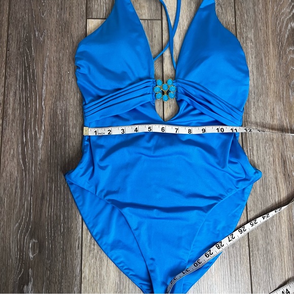 Trina Turk Monaco Solid Plunge one piece swimsuit Adriatic Blue turquoise 6 8 10 - Picture 6 of 11